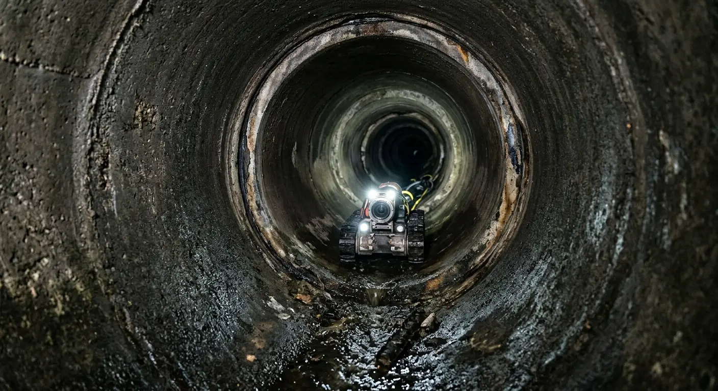 Robotic sewer camera inspecting pipe interior for Sewer Line Cleaning in Santa Clara